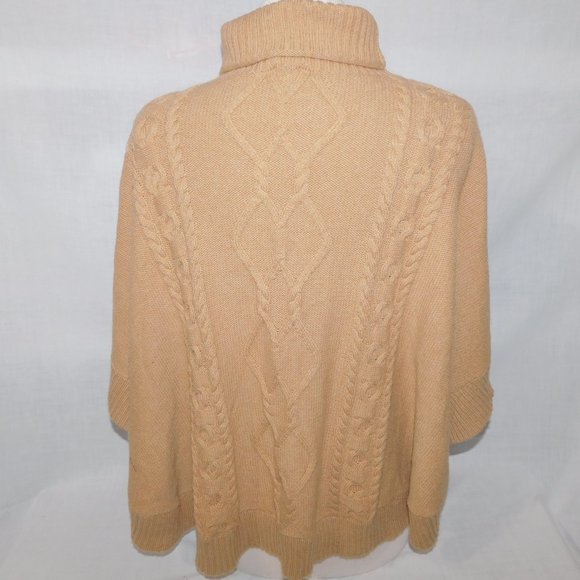 GAP Women XS Oversized  Brown Cable Knit Wool blend Turtleneck Poncho Sweater - Picture 9 of 11